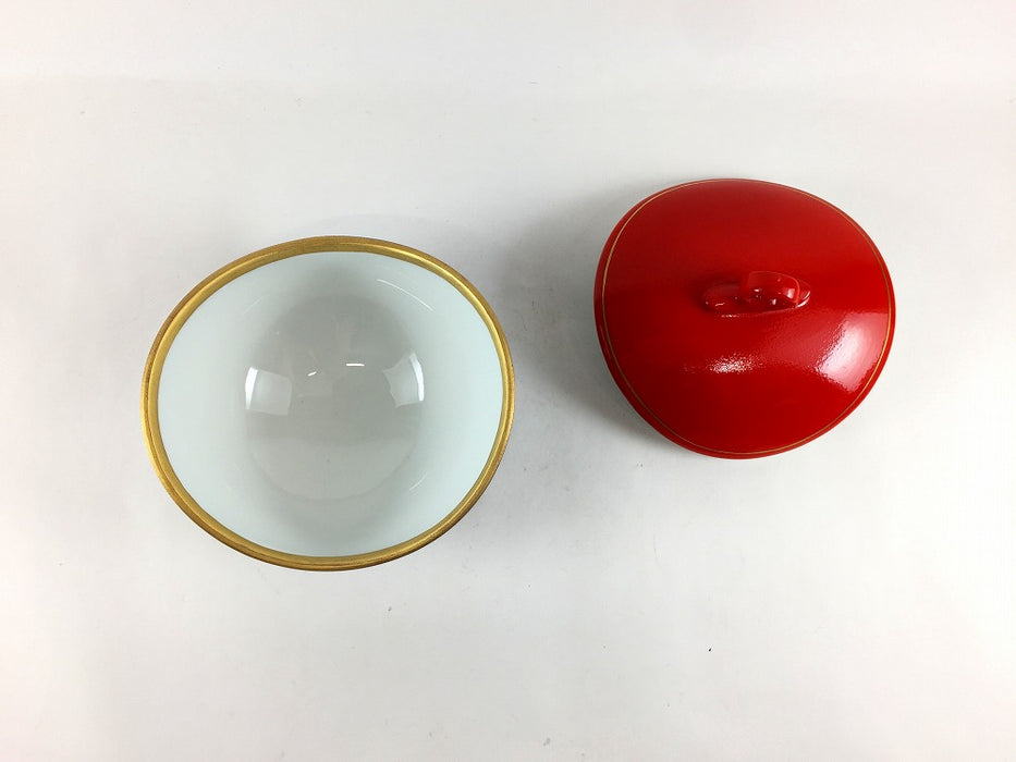 【SALE】変形蓋物(赤黒)　11cm　有田焼【訳あり】