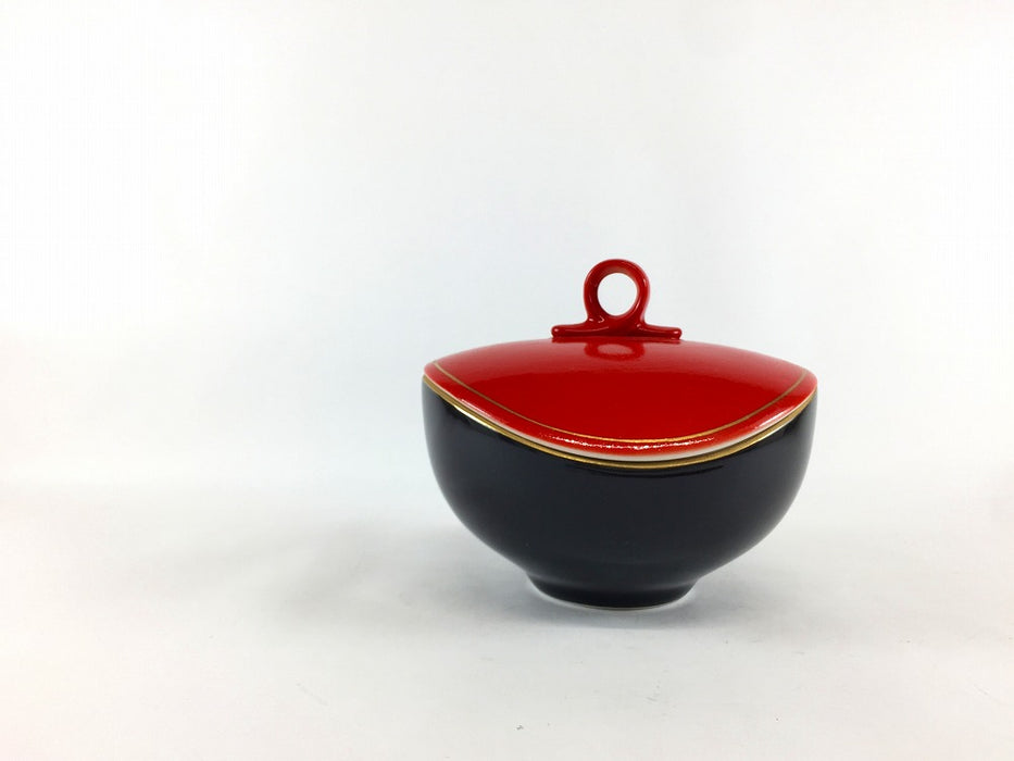 【SALE】変形蓋物(赤黒)　11cm　有田焼【訳あり】