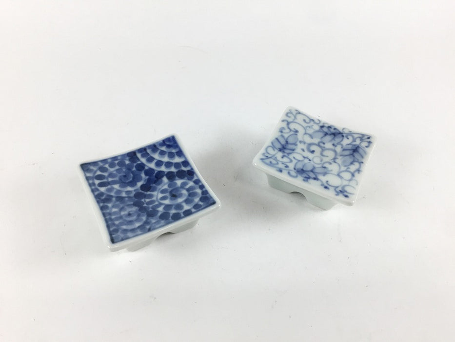 【SALE】角手塩皿　(藍蛸唐草/染花唐草)　4.5cm　有田焼【訳あり】