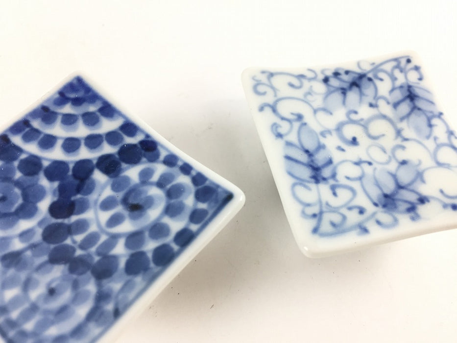 【SALE】角手塩皿　(藍蛸唐草/染花唐草)　4.5cm　有田焼【訳あり】