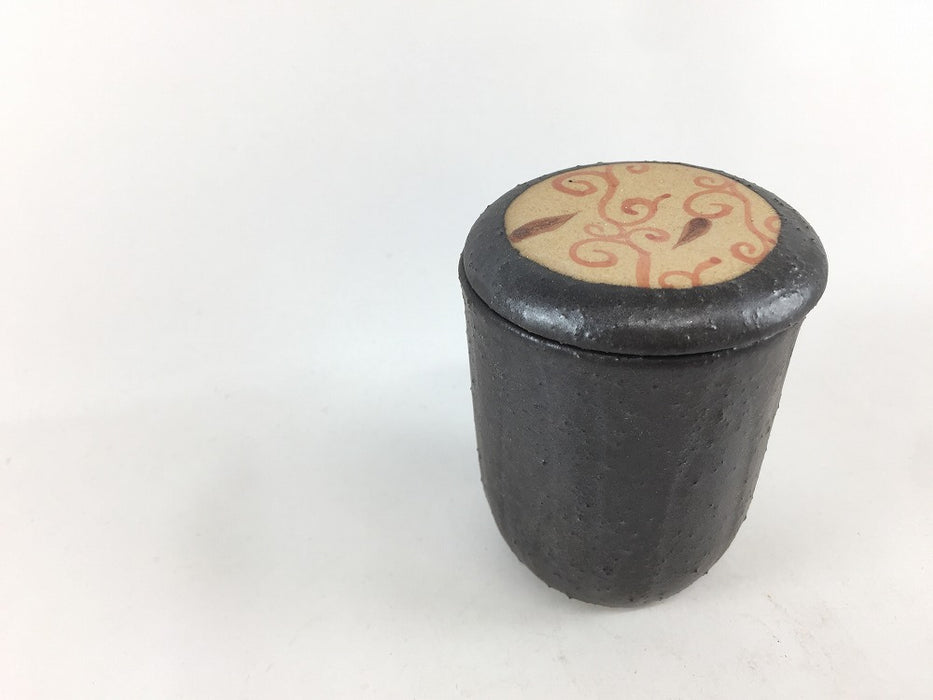 【SALE】黒朱唐草.筒蓋物　6cm/150cc　有田焼(j.R)【訳あり】