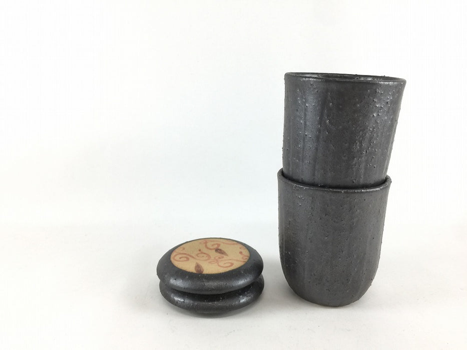 【SALE】黒朱唐草.筒蓋物　6cm/150cc　有田焼(j.R)【訳あり】