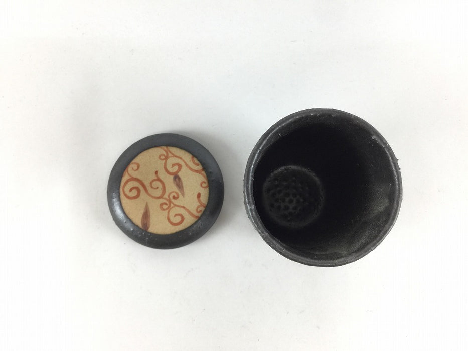 【SALE】黒朱唐草.筒蓋物　6cm/150cc　有田焼(j.R)【訳あり】