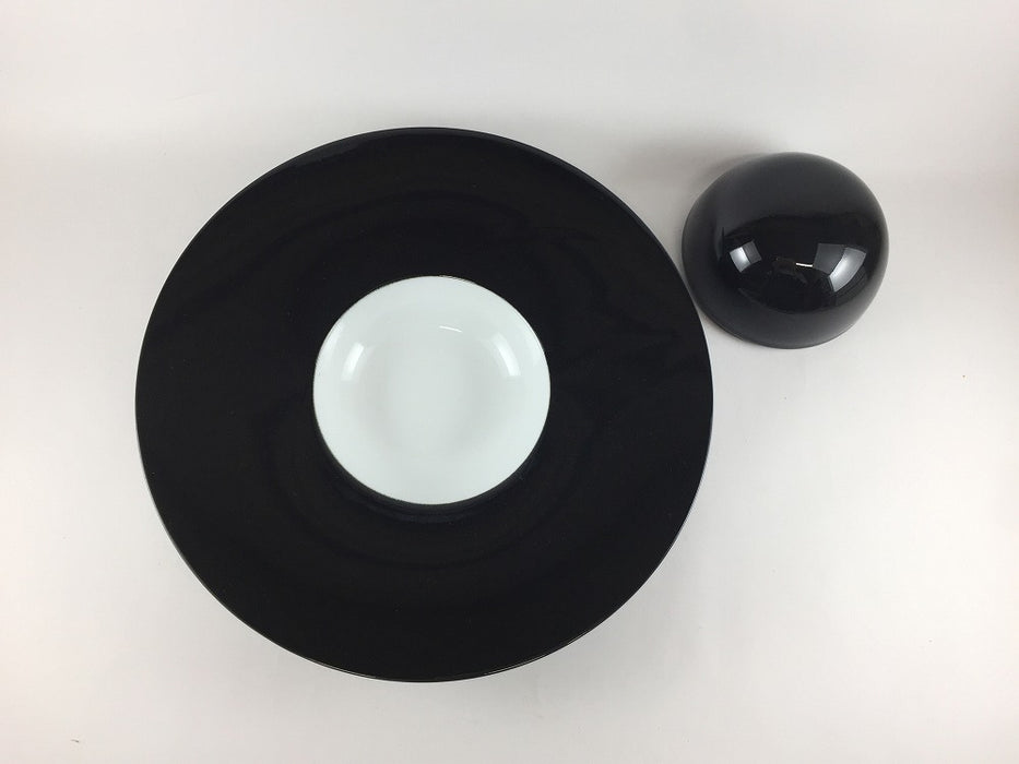 【SALE】ハットスープ皿蓋付き　黒内白　26cm　有田焼【訳あり】