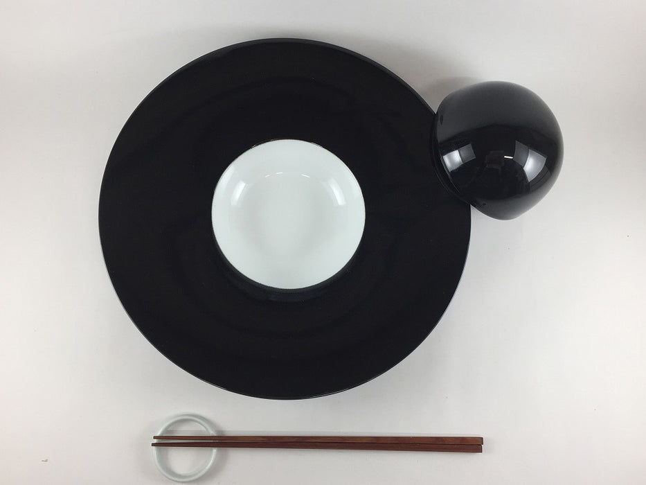 【SALE】ハットスープ皿蓋付き　黒内白　26cm　有田焼【訳あり】