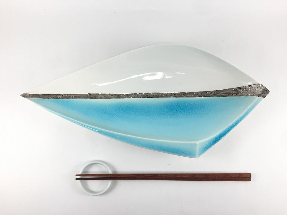 【SALE】半釉銀〆剣先皿　31cm　有田焼【訳あり】