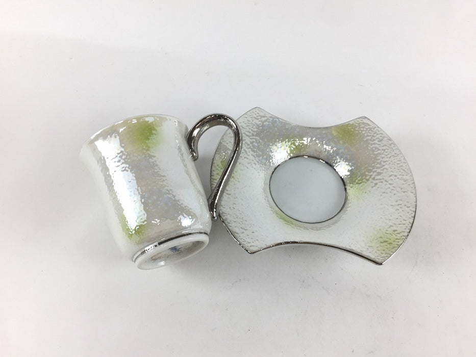 【SALE】ラスターグリーン吹　デミタスカップソーサー　5cm/60cc 　有田焼(j.R)【訳あり】