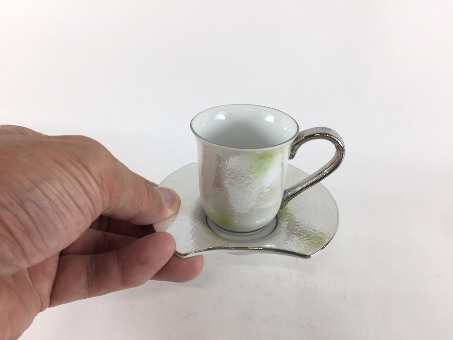 【SALE】ラスターグリーン吹　デミタスカップソーサー　5cm/60cc 　有田焼(j.R)【訳あり】