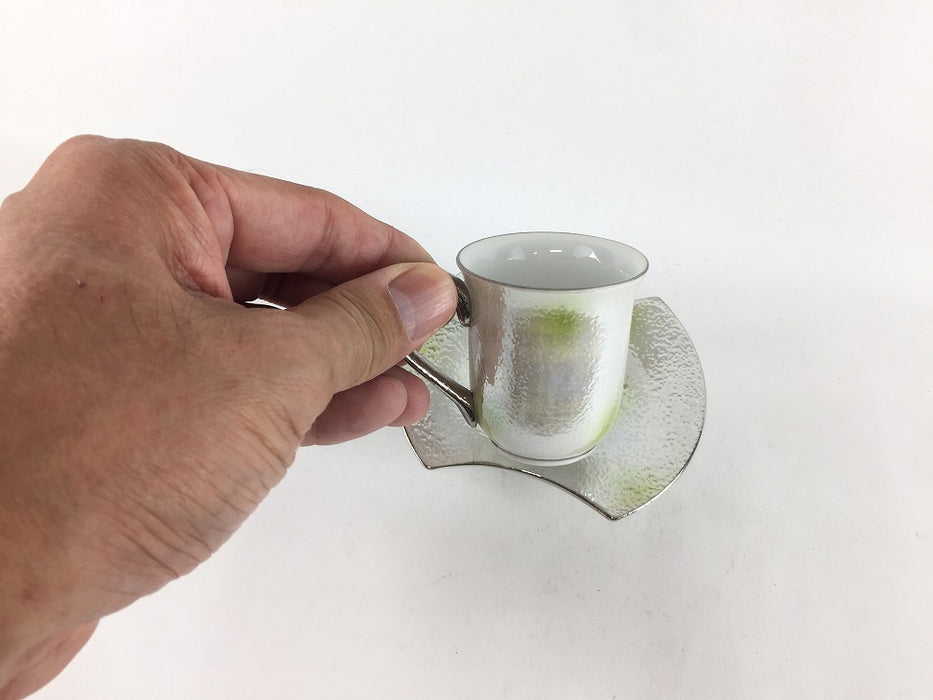 【SALE】ラスターグリーン吹　デミタスカップソーサー　5cm/60cc 　有田焼(j.R)【訳あり】