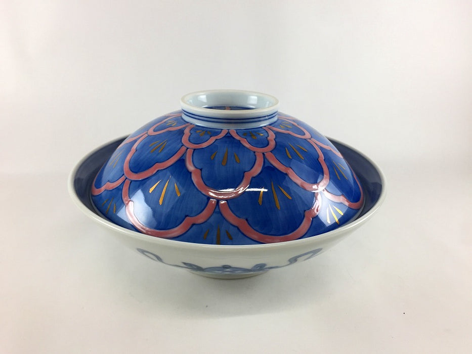 【SALE】染錦ピンク松小紋7寸骨むし　21cm　有田焼【訳あり】