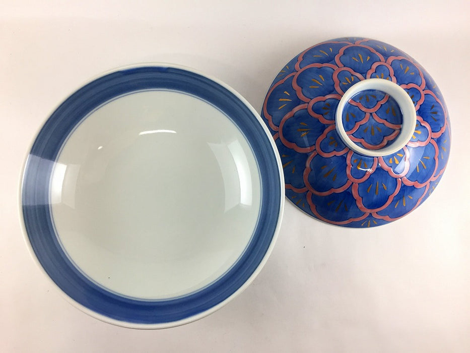 【SALE】染錦ピンク松小紋7寸骨むし　21cm　有田焼【訳あり】