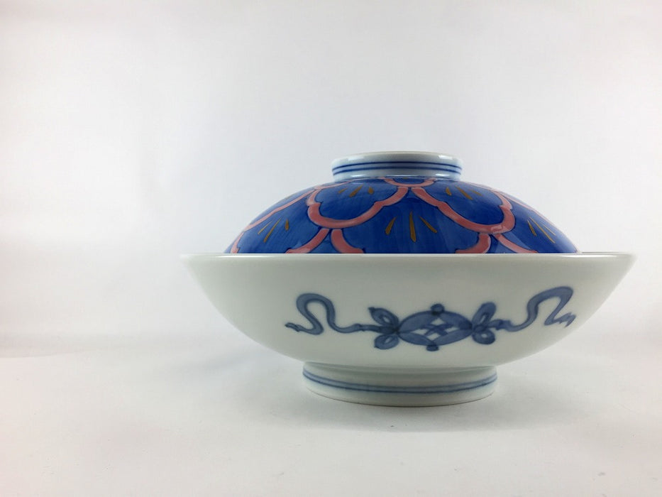 【SALE】染錦ピンク松小紋7寸骨むし　21cm　有田焼【訳あり】