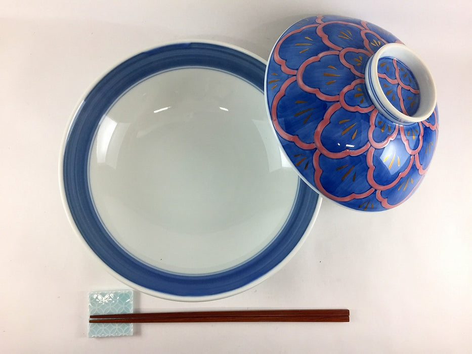 【SALE】染錦ピンク松小紋7寸骨むし　21cm　有田焼【訳あり】