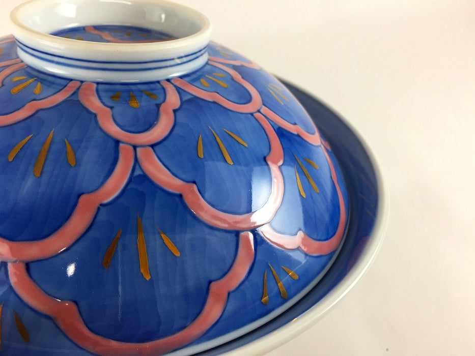 【SALE】染錦ピンク松小紋7寸骨むし　21cm　有田焼【訳あり】