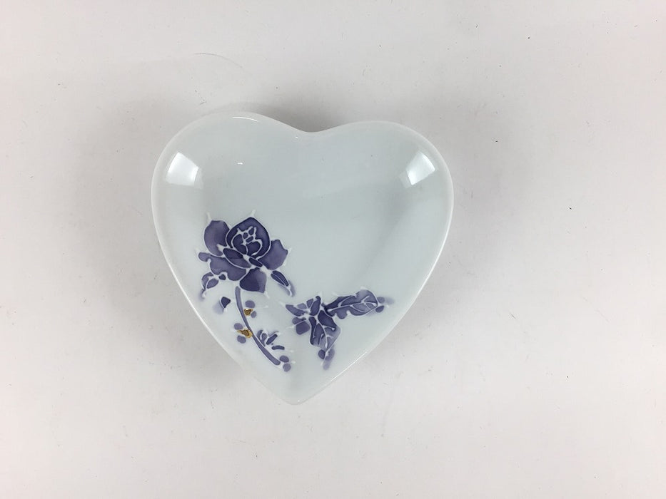 【SALE】バラ(紫)　ハート小皿　10cm　有田焼【訳あり】