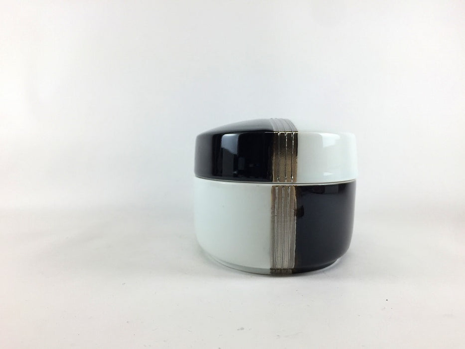 【SALE】白黒Pライン楕円蓋物　17cm　有田焼【訳あり】