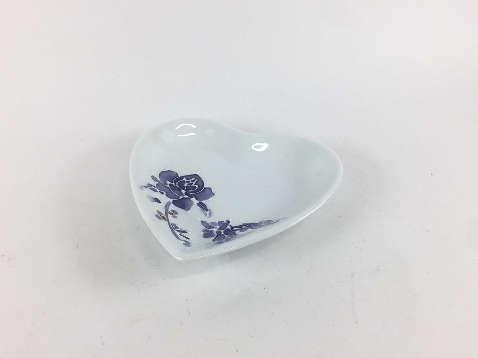 【SALE】バラ(紫)　ハート小皿　10cm　有田焼【訳あり】