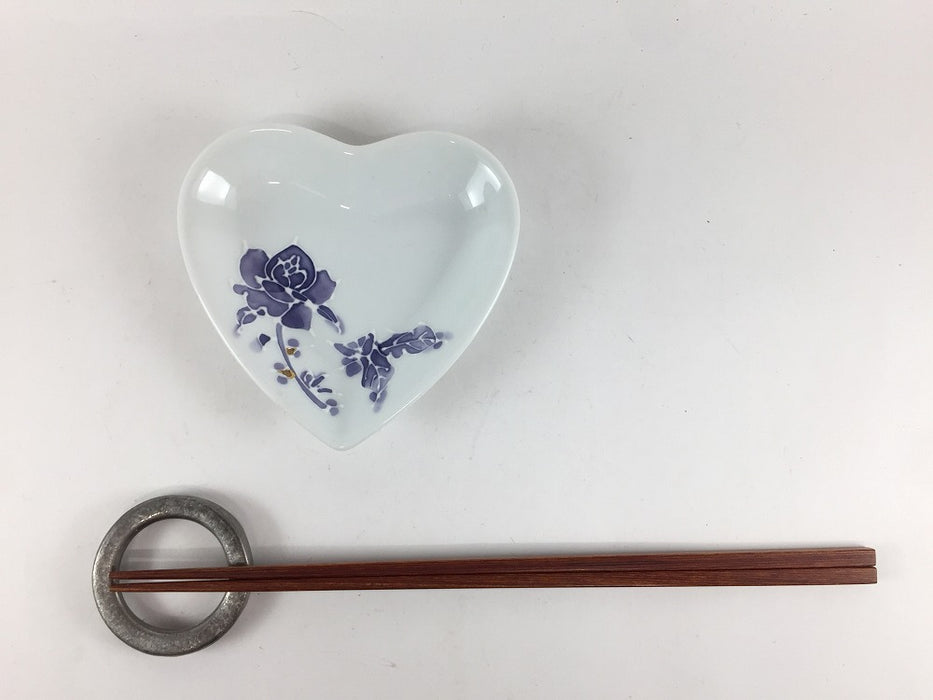 【SALE】バラ(紫)　ハート小皿　10cm　有田焼【訳あり】