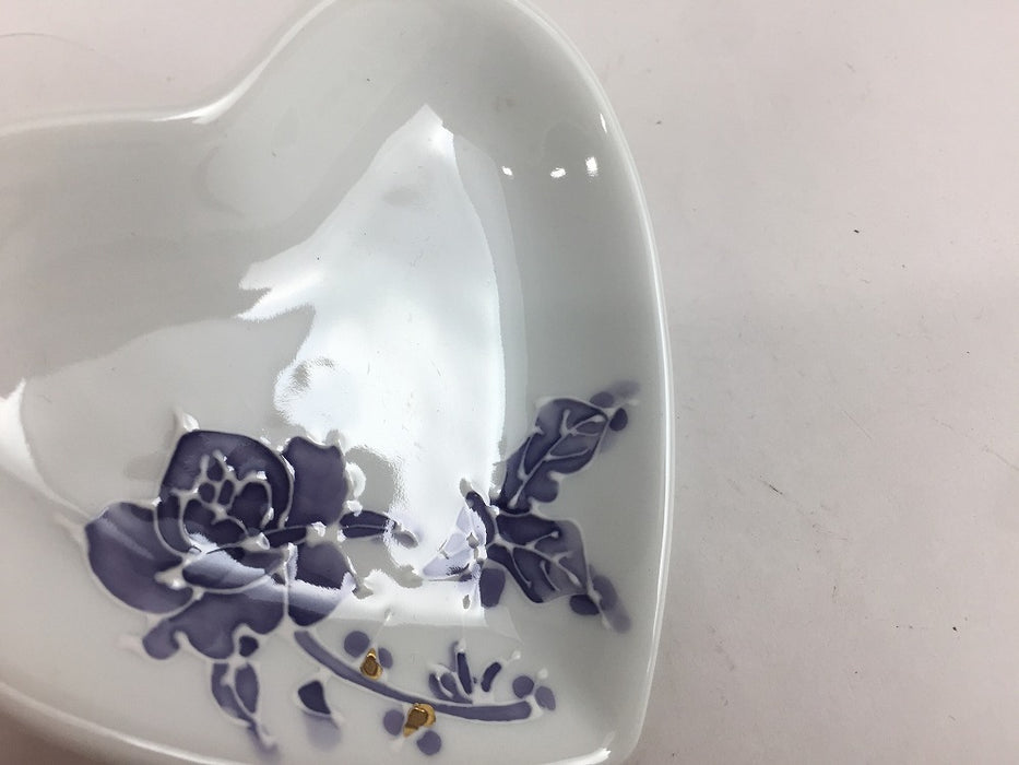 【SALE】バラ(紫)　ハート小皿　10cm　有田焼【訳あり】