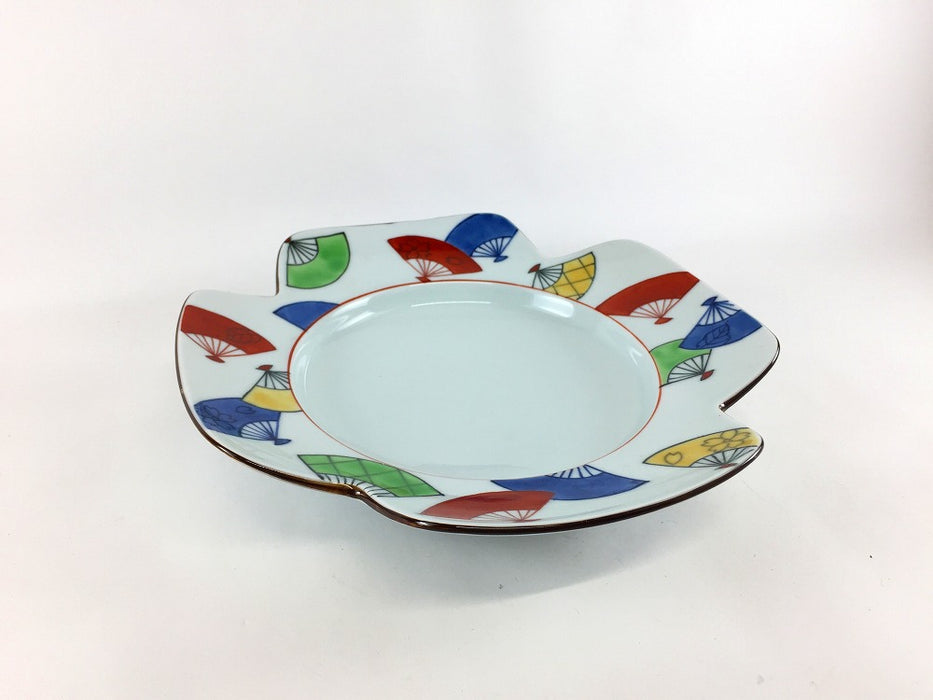 【SALE】色絵扇散し四つ葉口変皿　21cm　有田焼【訳あり】