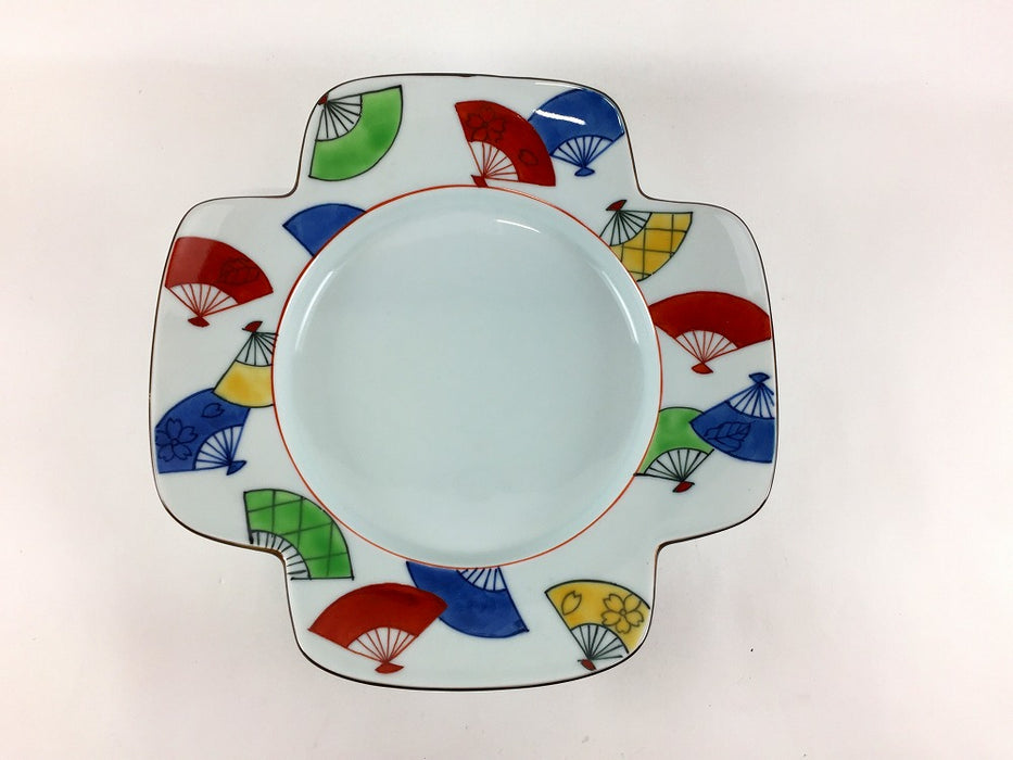 【SALE】色絵扇散し四つ葉口変皿　21cm　有田焼【訳あり】