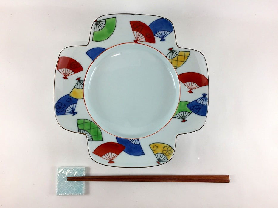 【SALE】色絵扇散し四つ葉口変皿　21cm　有田焼【訳あり】