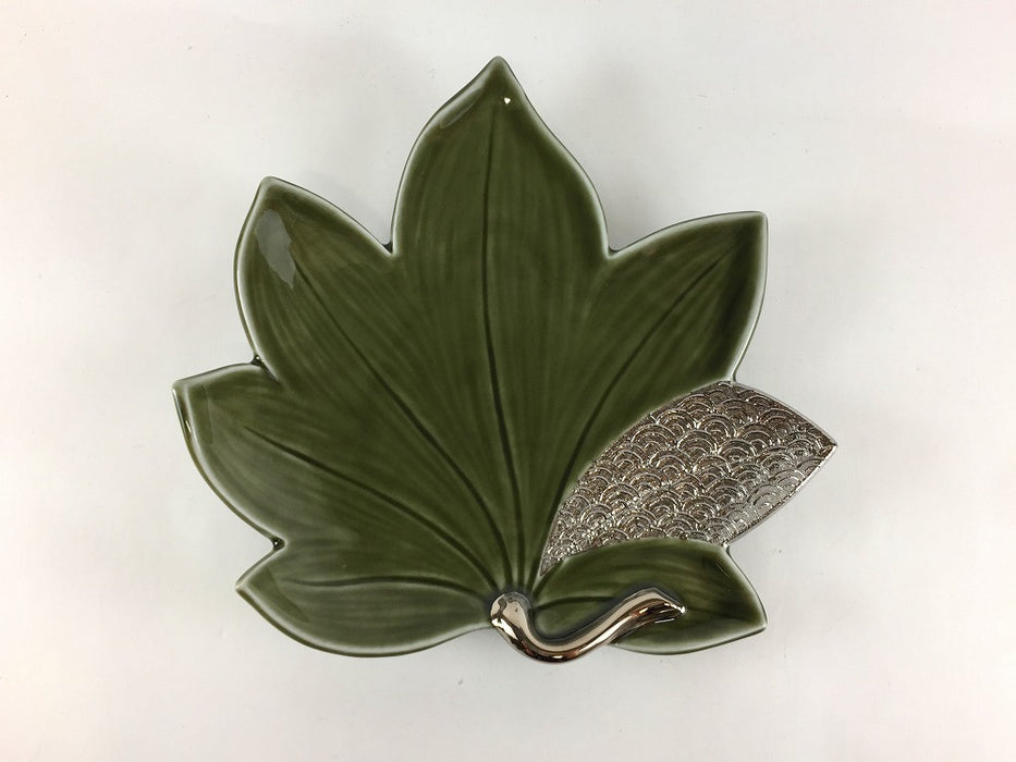 【SALE】織部プラチナ波葉皿　19cm　有田焼【訳あり】