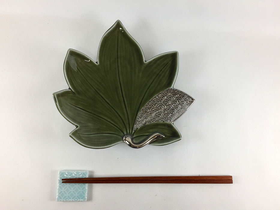 【SALE】織部プラチナ波葉皿　19cm　有田焼【訳あり】