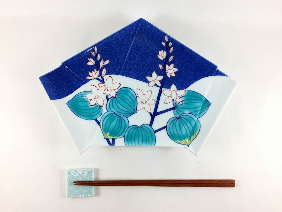 【SALE】のし型皿(吹墨葵絵)　28.5cm　有田焼【訳あり】