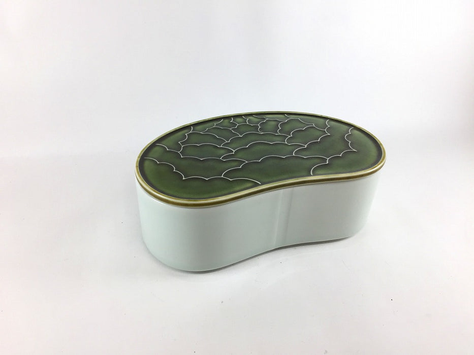 【SALE】マユ蓋付陶箱(織部/古白)　20cm　有田焼【訳あり】