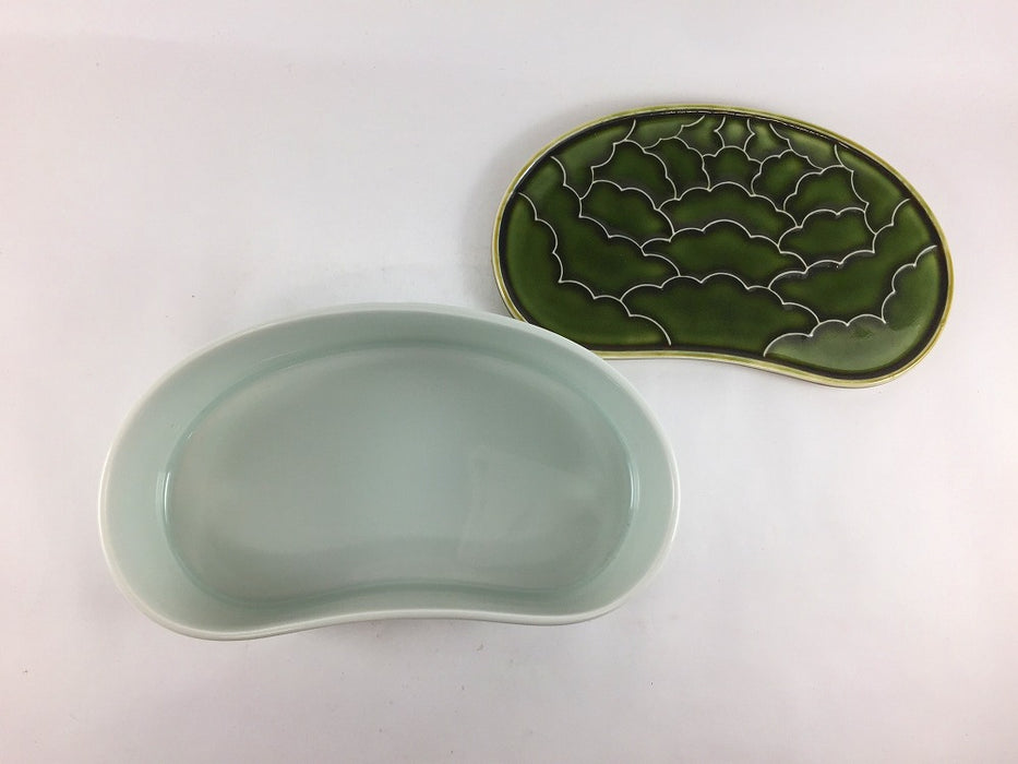 【SALE】マユ蓋付陶箱(織部/古白)　20cm　有田焼【訳あり】