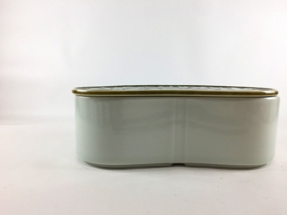 【SALE】マユ蓋付陶箱(織部/古白)　20cm　有田焼【訳あり】