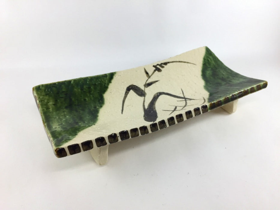 【SALE】下駄長皿(織部芦絵)　31cm　有田焼【訳あり】