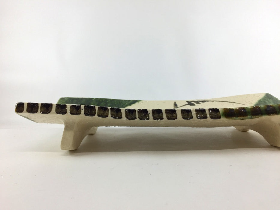 【SALE】下駄長皿(織部芦絵)　31cm　有田焼【訳あり】