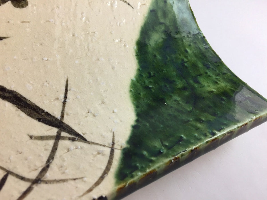 【SALE】下駄長皿(織部芦絵)　31cm　有田焼【訳あり】