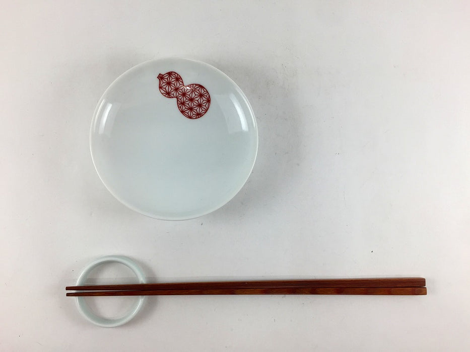 【SALE】95小皿　麻ﾉ葉六瓢赤　9.5cm　伊万里焼【訳あり】