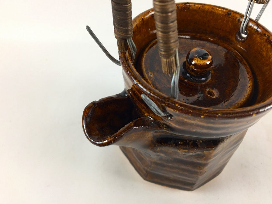 【SALE】面取土瓶ムシセット200cc(飴)ツル付　伊万里焼【訳あり】