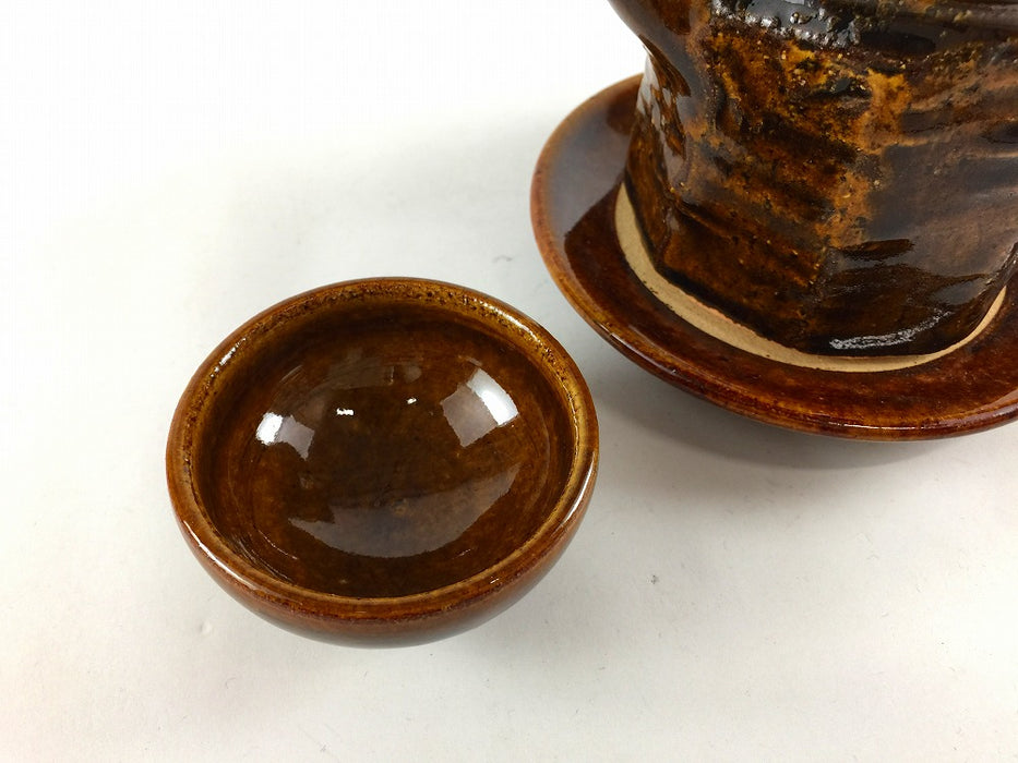 【SALE】面取土瓶ムシセット200cc(飴)ツル付　伊万里焼【訳あり】