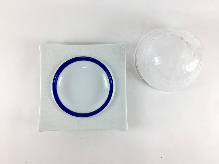 【SALE】12ガラス蓋皿(藍/銀ペルシャ)　12cm　有田焼【訳あり】