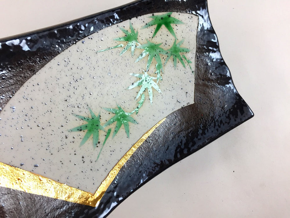 【SALE】波長皿(黒焼〆扇金笹)　20cm　有田焼【訳あり】