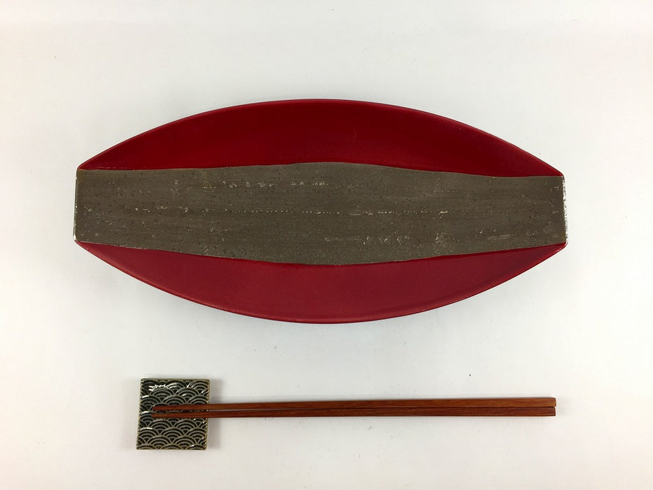 【SALE】あずき/プラチナ舟型焼皿　28cm　有田焼【訳あり】