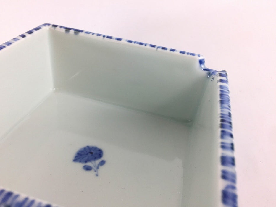 【SALE】4.2寸角桝(染荒十草)　13cm　有田焼【訳あり】