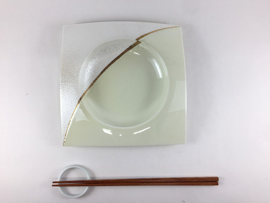 【SALE】半金線パール　四方下正角深皿　17.5cm　有田焼【訳あり】