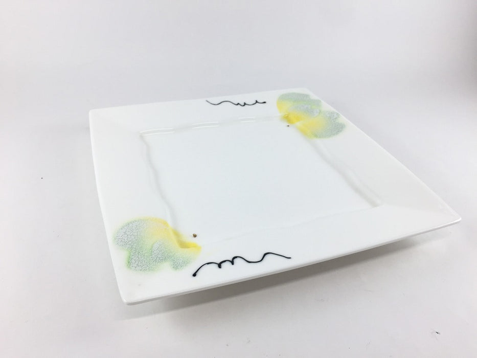 【SALE】22cm渕付正角皿　若草ピーチ　有田焼【訳あり】