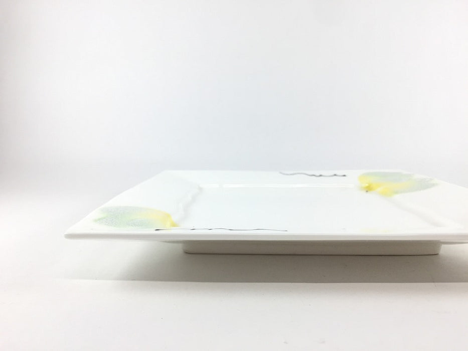 【SALE】22cm渕付正角皿　若草ピーチ　有田焼【訳あり】