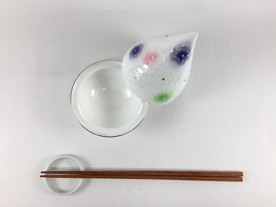 【SALE】9cm雫小蓋物　三色花　9cm　有田焼【訳あり】