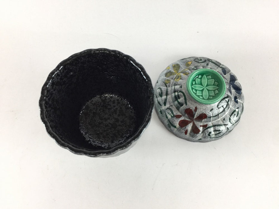 【SALE】天目花絵菊型ムシ碗　8cm　有田焼【訳あり】