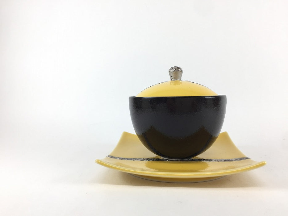 【SALE】黄黒銀帯　台付小蓋物　8cm　有田焼【訳あり】