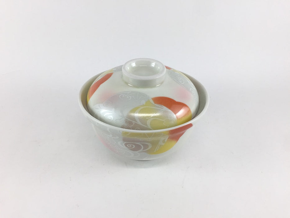 【SALE】赤黄吹小蓋物　10cm　波佐見焼【訳あり】