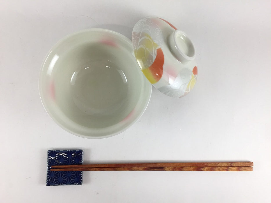 【SALE】赤黄吹小蓋物　10cm　波佐見焼【訳あり】